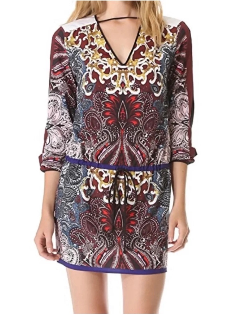 Clover Canyon Multi-Color Paisley V-Neck Drop Waist Dress Size Large
